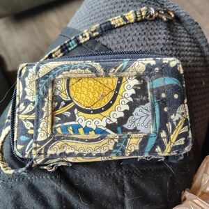Patterned Quilted Wristlet Clutch in Yellow, Teal & Black